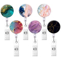 Retractable Badge Holders, Cute Nursing Badge Reel, Badge Clip Id Card Holders (6Pcs Pretty Marble)