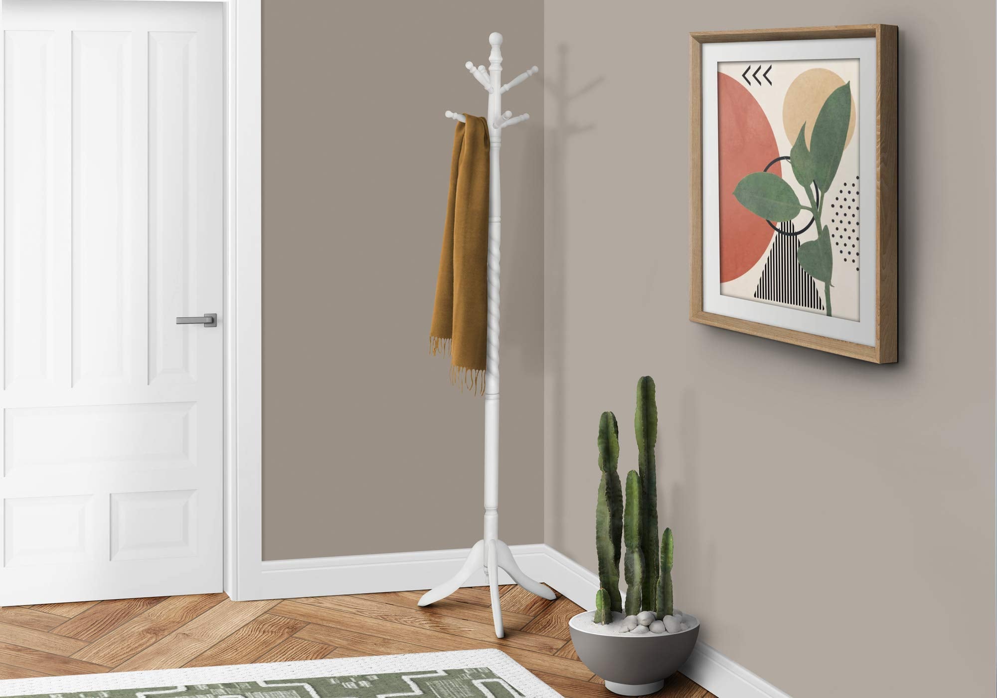 Monarch Specialties 3057, Hall Tree, Free Standing, 6 Hooks, Entryway, 72" H, Bedroom, Wood, Contemporary, Modern Coat Rack, 20" L X 20" W X 71.75" H, Antique White