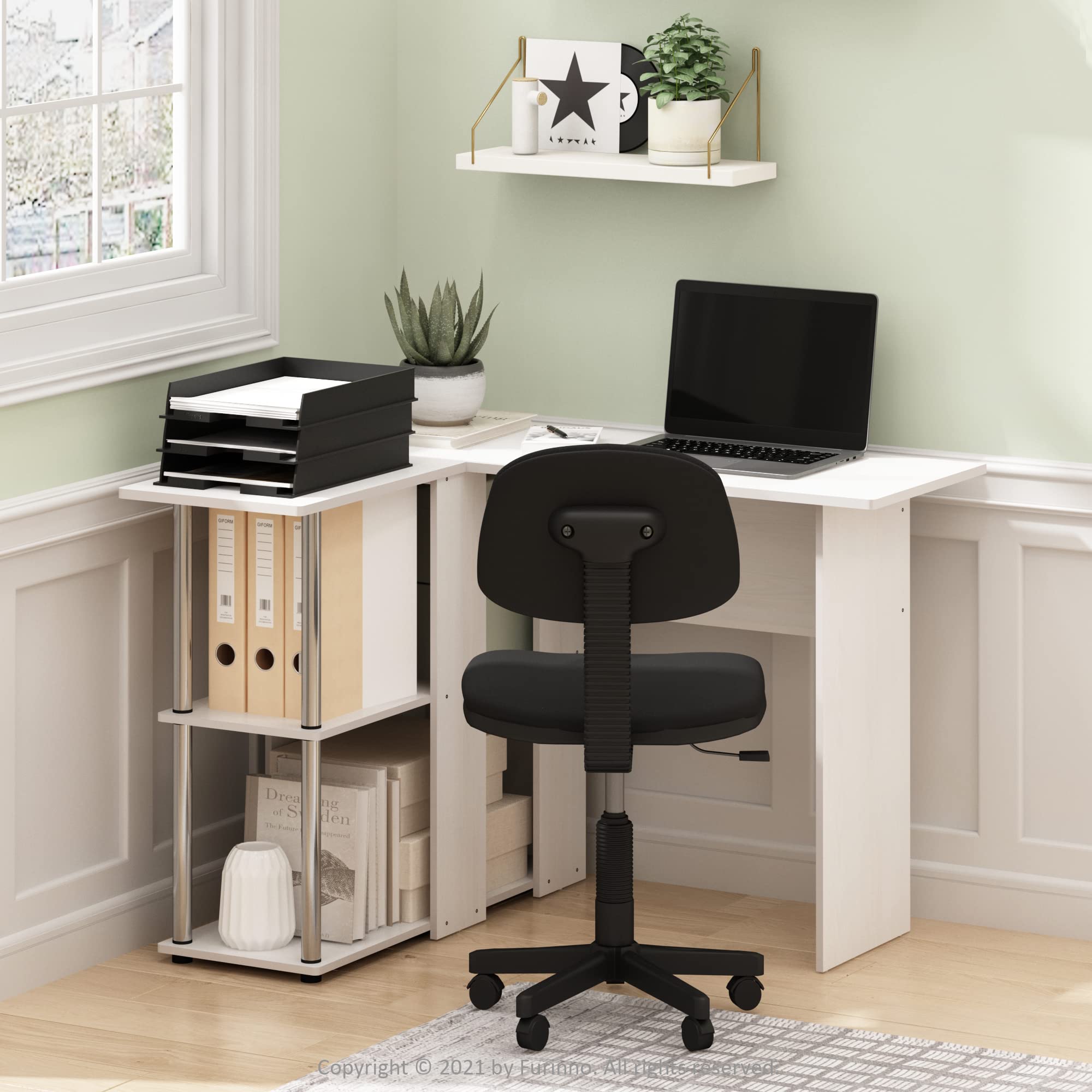 Furinno Abbott L-Shape Desk With Bookshelf