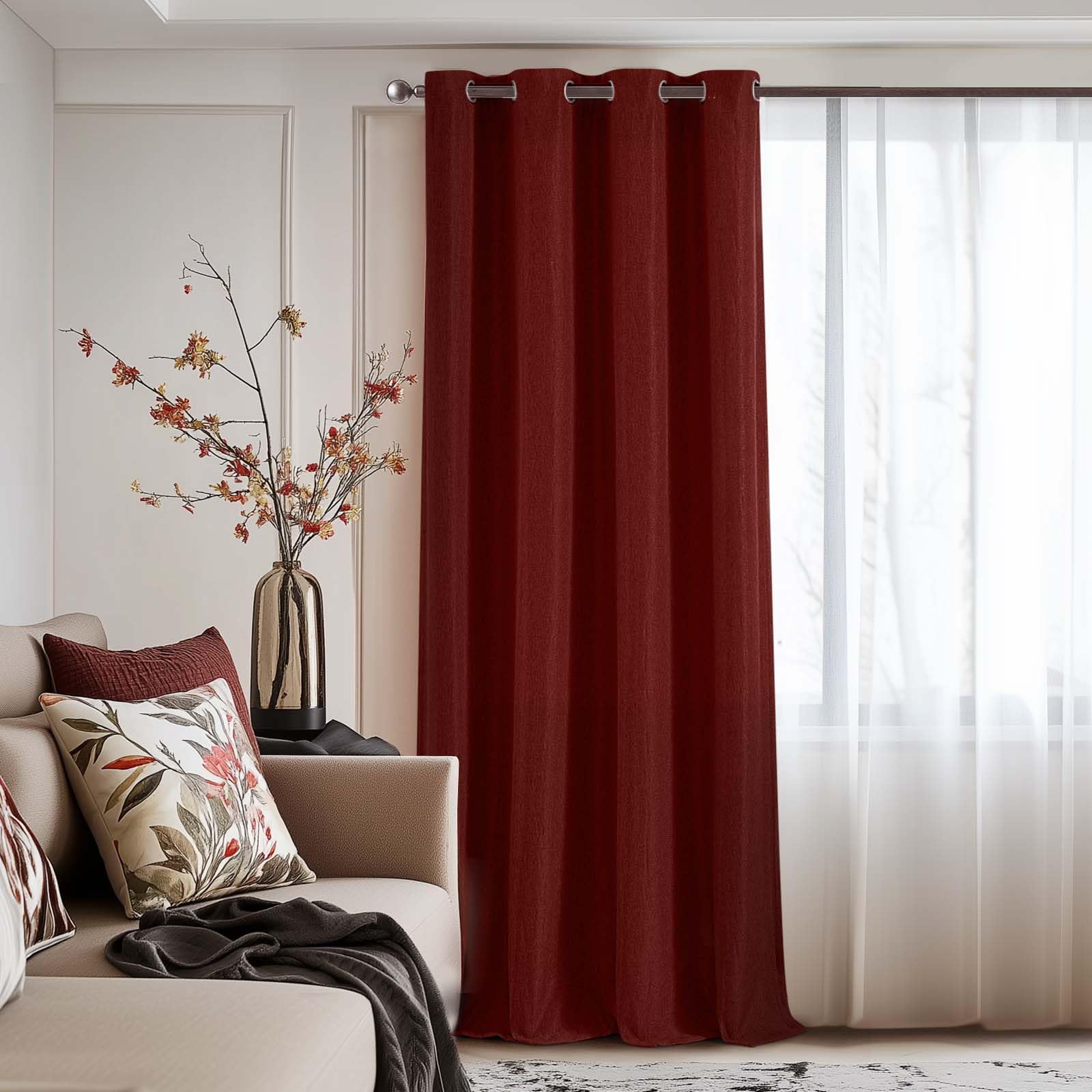 Jinchan Linen Textured 75% Blackout Curtain 96 Inch Long For Living Room Curtain Burgundy Red Thermal Insulated Grommet Top Window Drape For Bedroom Curtain Red 1 Panel