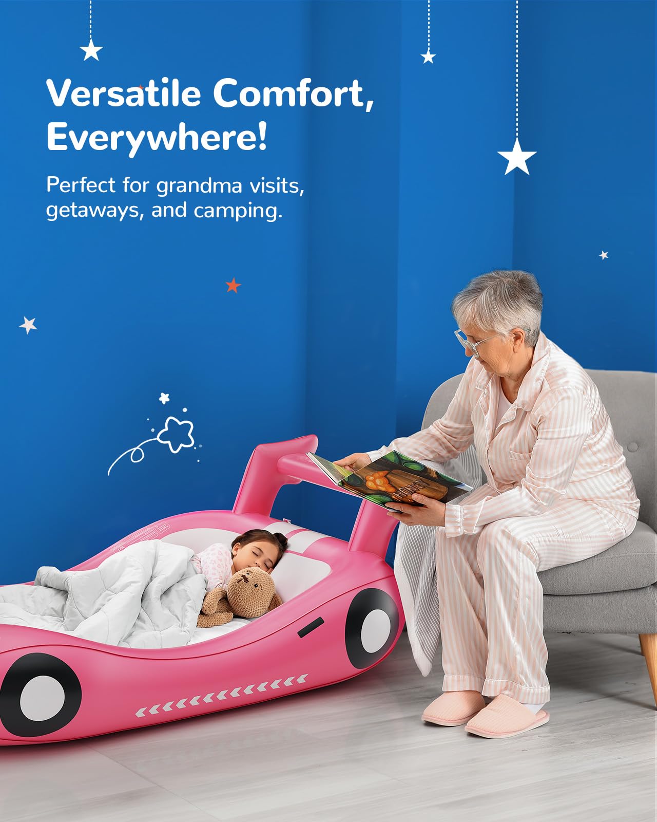 Qpau Inflatable Kids Bed, Toddler Travel Bed With Sides, For Camping, Traveling, Hotel, Or Home Use, Hand Pump Included (Pink)