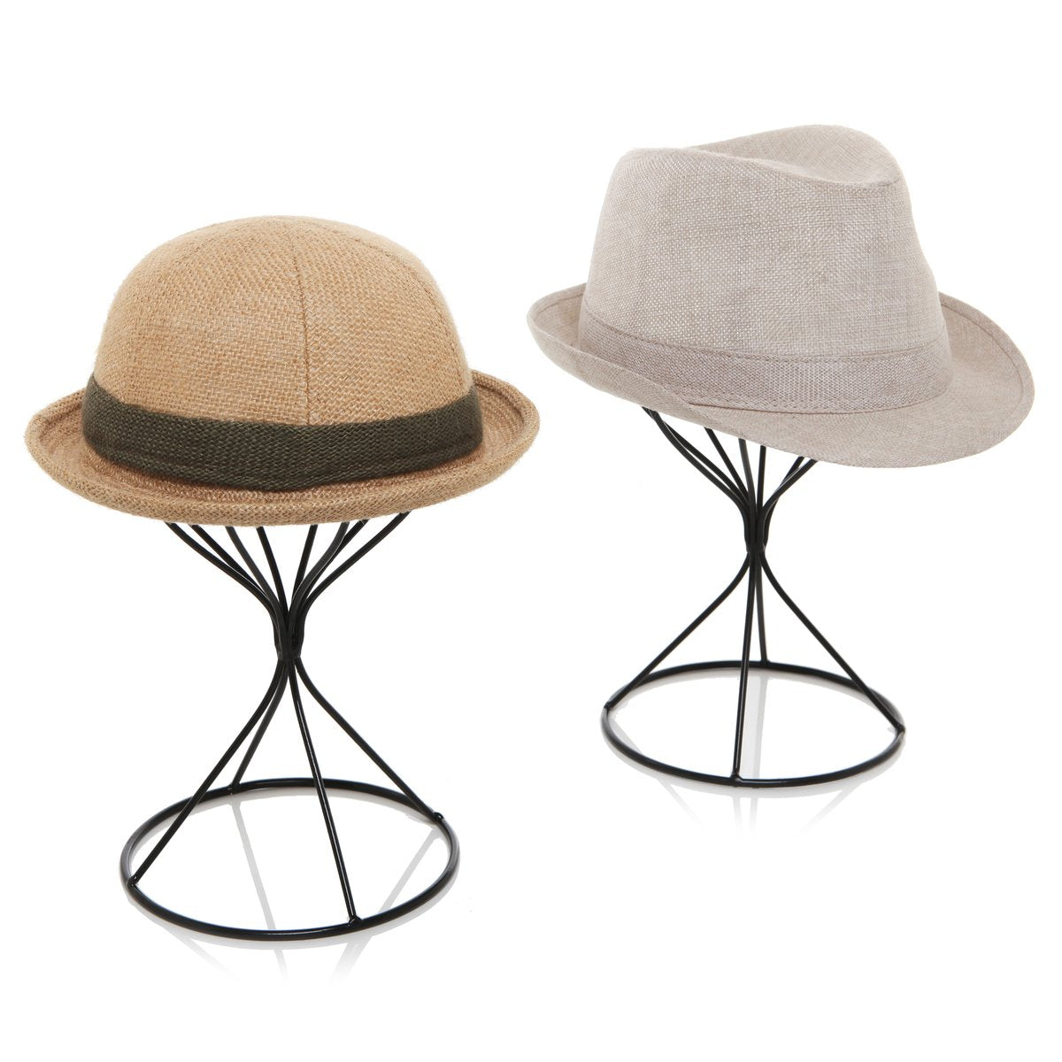 MyGift Black Metal Wire Hat Holder Stand, Wig Display Rack, Fedora or Baseball Cap Storage Form, Set of 2