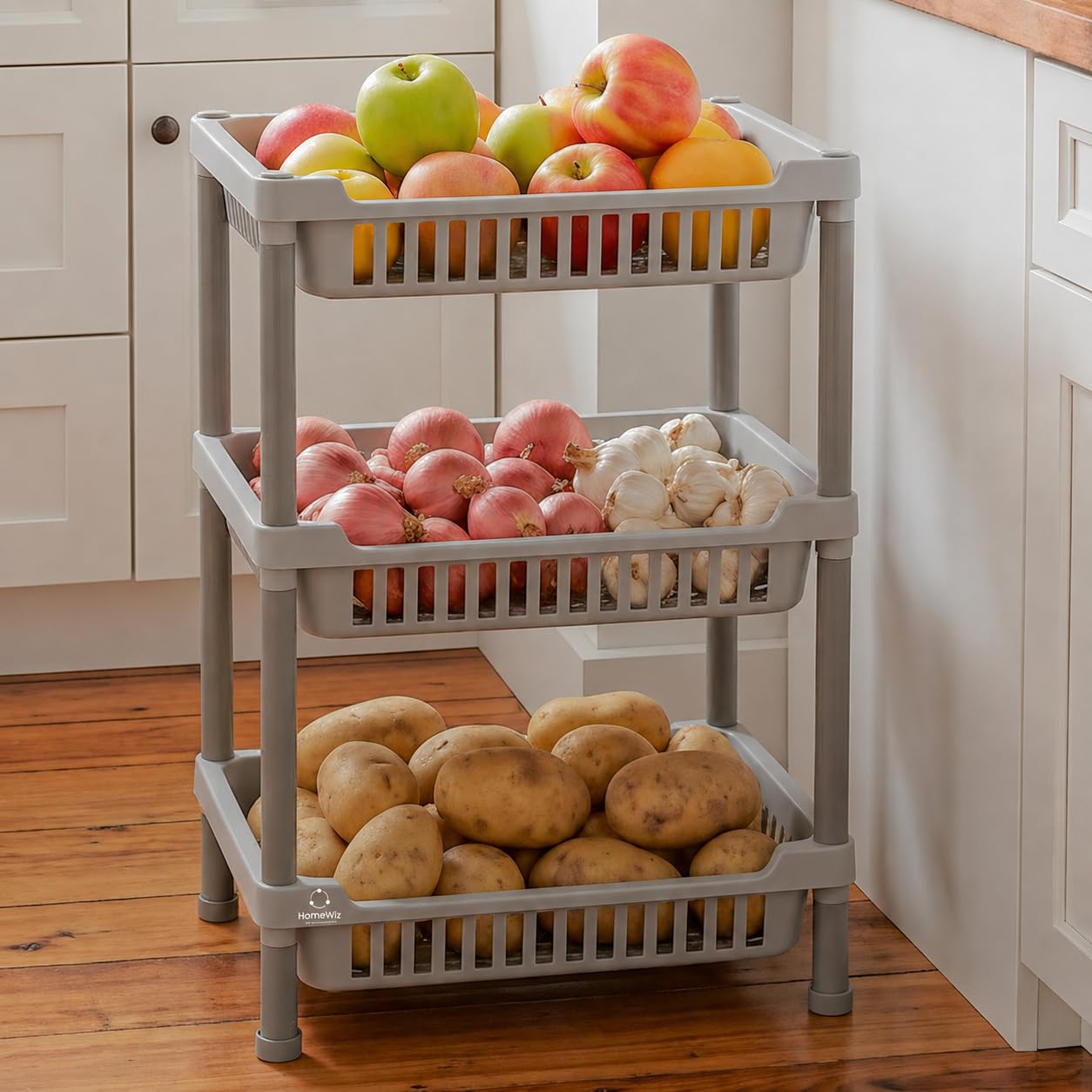 Homewiz Kitchen Rack 3 Layer | Lifetime Usage Heavy Duty Plastic Stand | Kitchen Storage Cart | Onion Potato Rack For Kitchen |