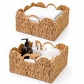 Scalloped Edge Wicker Basket, Handwoven Rattan Storage Baskets with Builtin Handles, Water Hyacinth Basket for Organizing and 