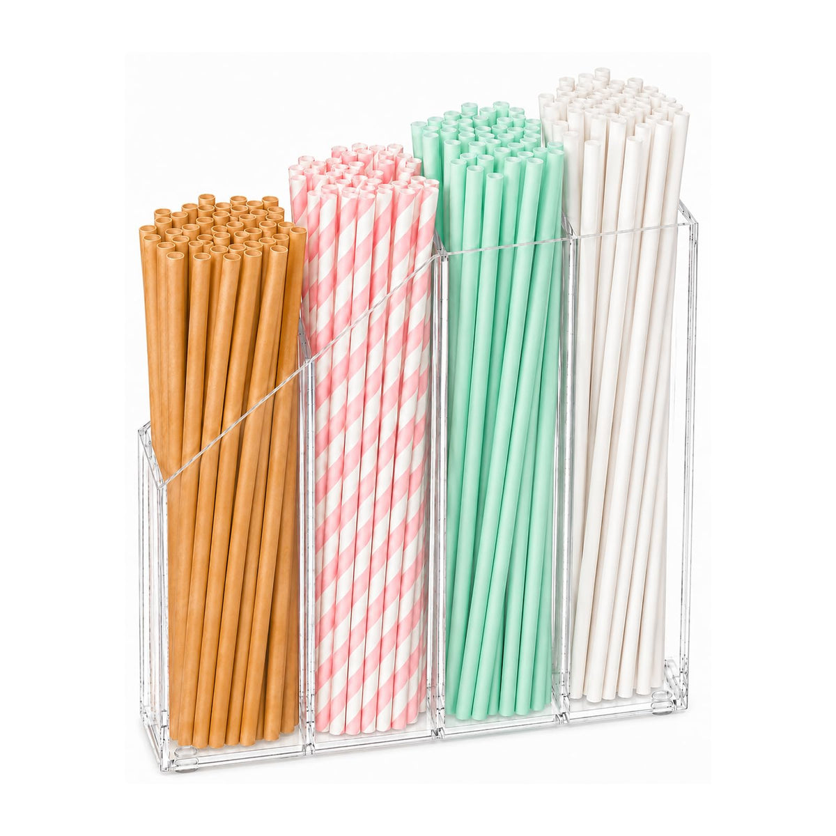 Qinpufu Straw Holder, MultiCompartments Organizer for Straw, Transparent
