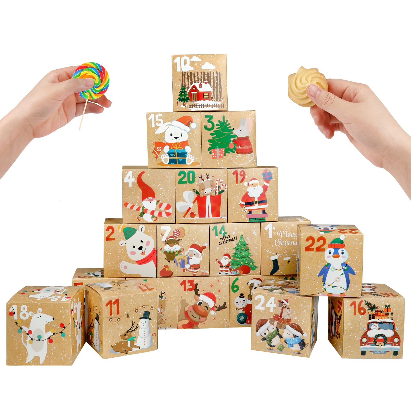 ONESING 24 Pcs DIY Christmas Advent Calendar Boxes for 2024, 24 Days Countdown Calendar Gift for Adults and Kids Christmas Cardb