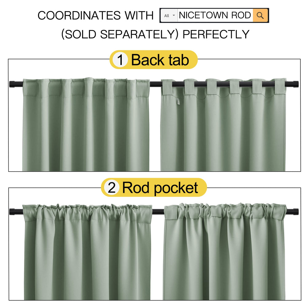 Nicetown Window Treatment Curtains Room Darkening Draperies - (Greyish Green Color) 52 Width X 95 Drop, Room Darkening Blackout Curtains And Drapes For Bedroom