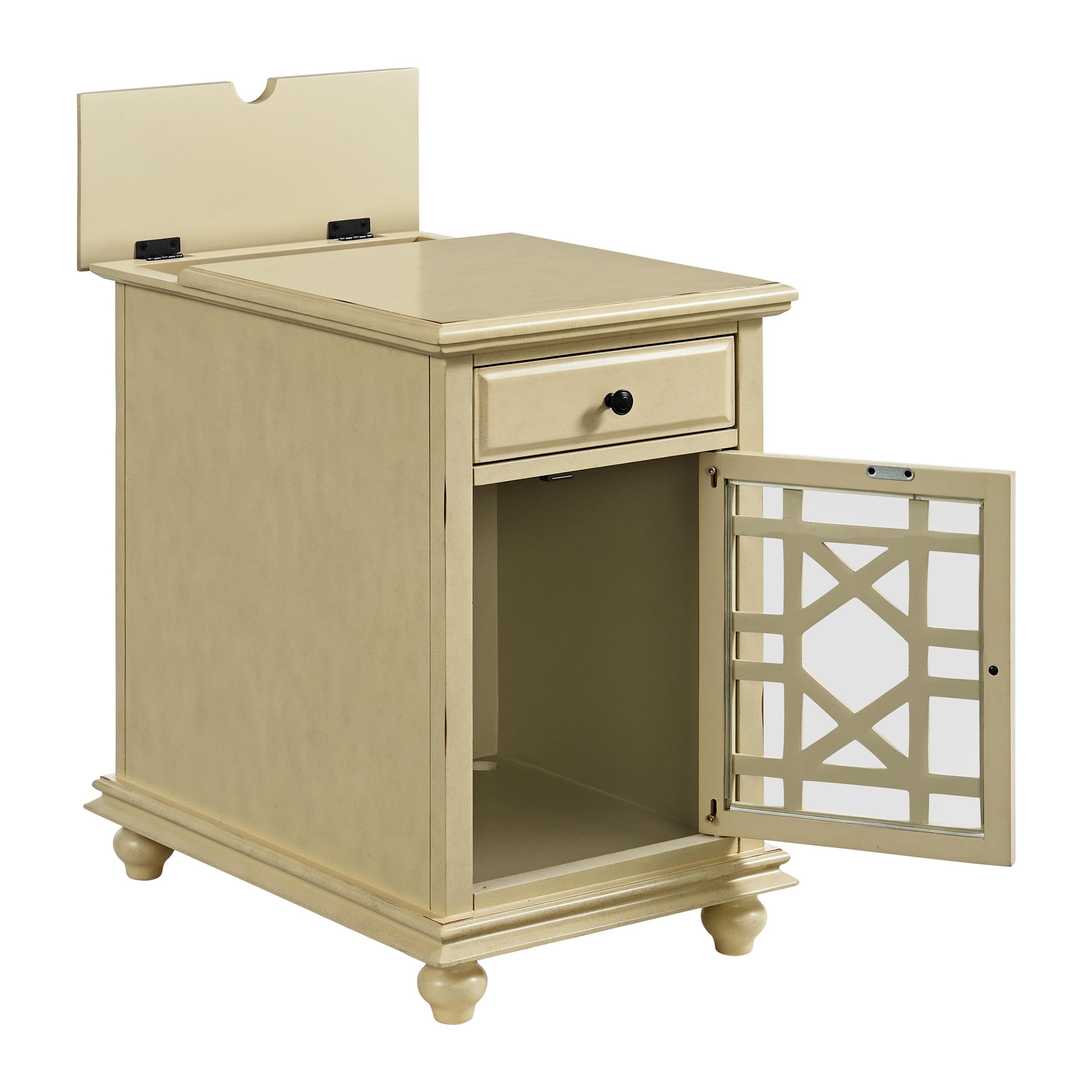 Martin Svensson Home Elegant Chairside End Table with Power, Antique Cream White