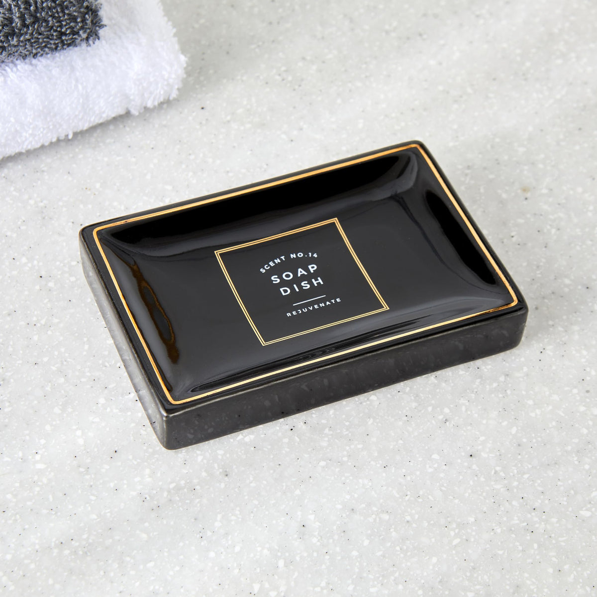 Home Centre Aubree Della Ceramic Printed Soap Dish, Black