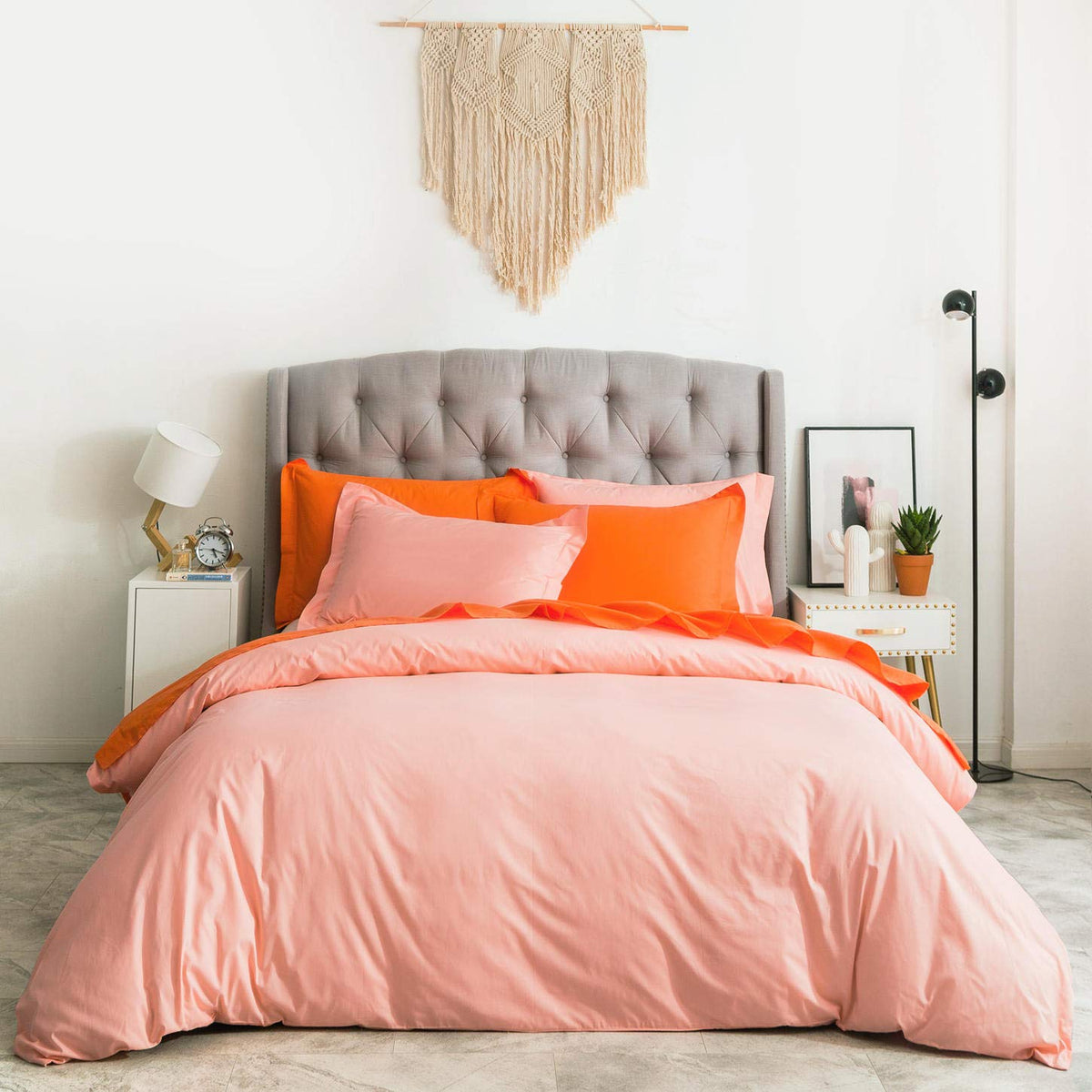 Susybao Pink Duvet Cover Queen 100% Cotton Peach Duvet Cover 3 Pieces Set 1 Preppy Style Pink Duvet Cover With Zipper Closure Ti