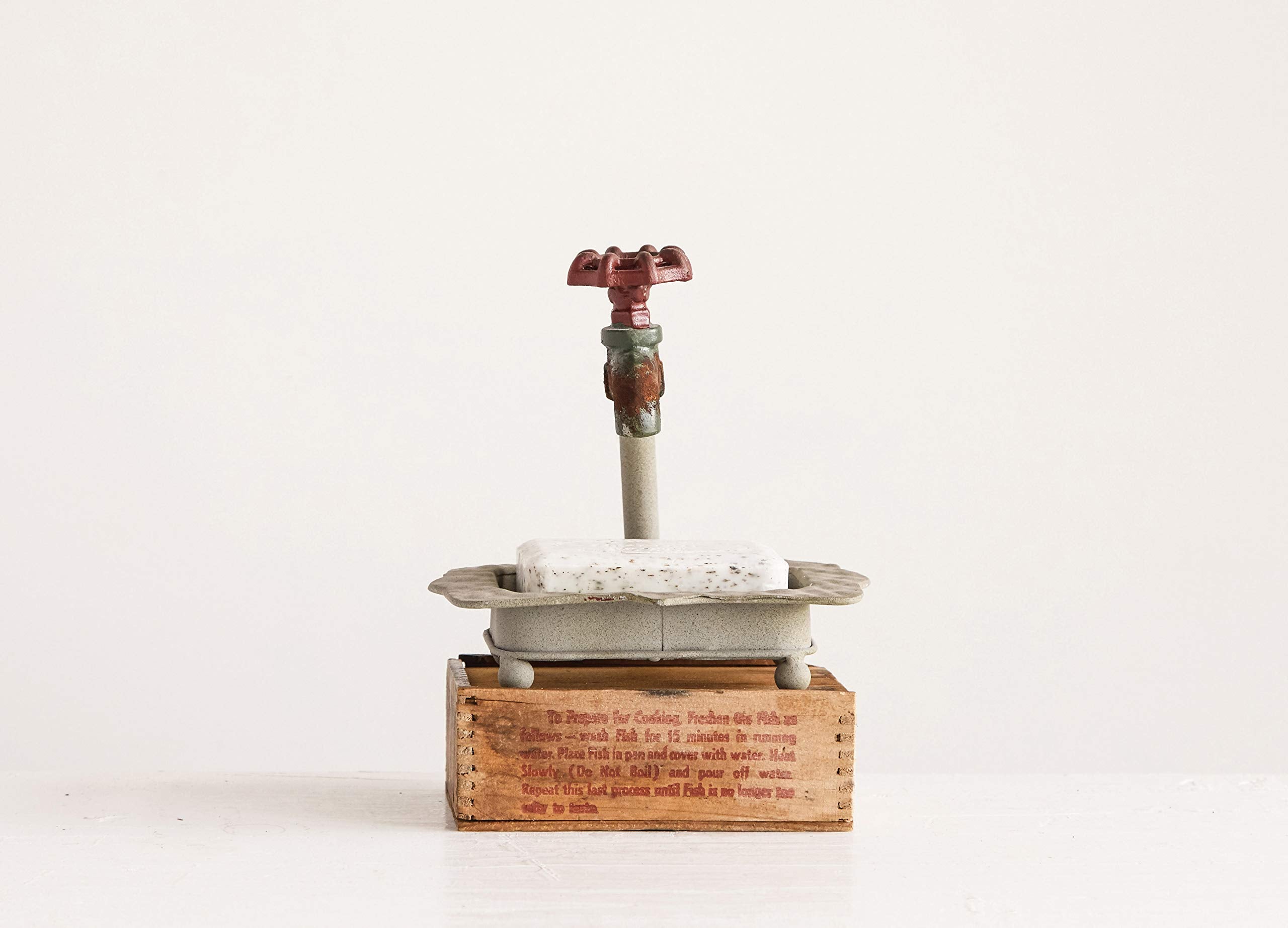 Creative Co-Op Rustic Metal Soap Dish With-Faucet