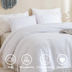 Andency White Full Size Comforter Set, 3 Pieces Boho Tassel Lightweight Soft Bedding Comforter Sets, All Season Fluffy Fringe Bed Set (79X90In Comforter & 2 Pillowcases)