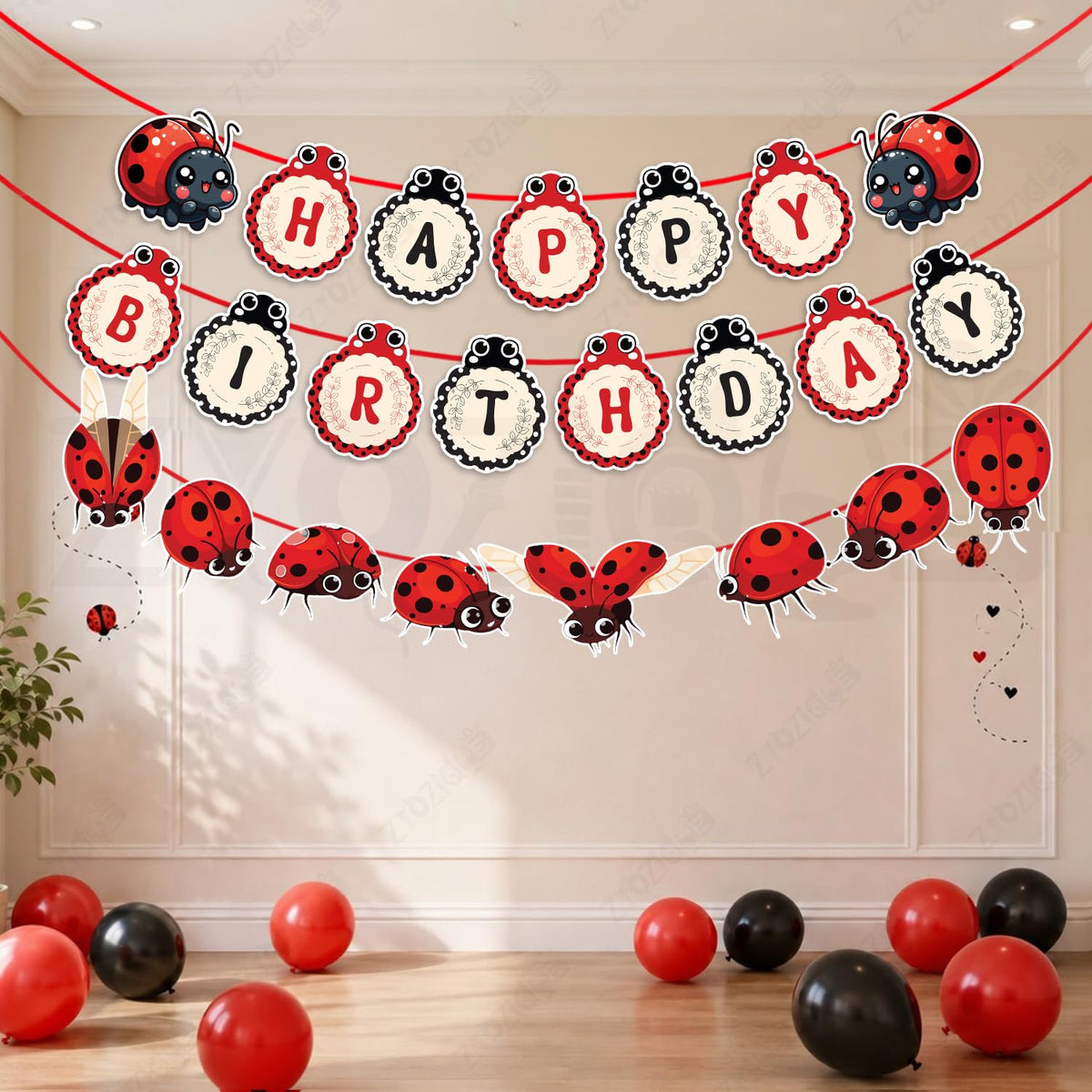 Zyozique Ladybug Theme Birthday Party Decorations For Kids, Ladybug Theme Happy Birthday Paper Banner, Character Paper Banner &