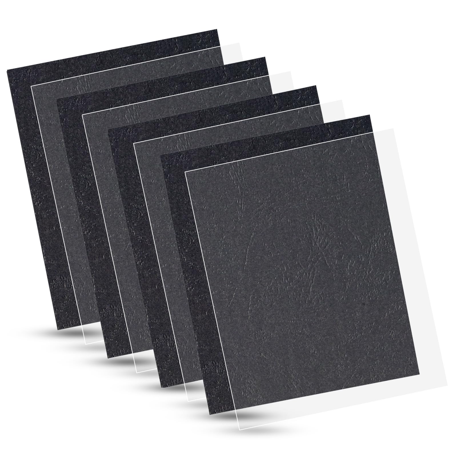 100 Pack Binding Covers Set, 8.5X11 Inches, Including 50 Pcs 5 Mil Clear Pvc Binding Covers, 50 Pcs 12 Mil Black Paper Leather T