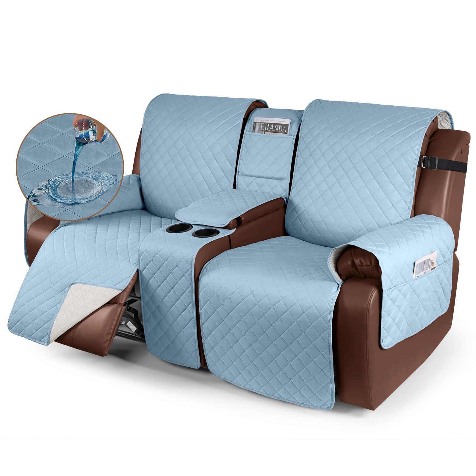 KinCam 100% Waterproof Recliner Loveseat Cover with Console, Non-Slip Reclining Couch Covers for 2 Seat, Recliner Sofa Cover Fur