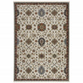 HomeRoots 508029 8 x 11 ft. Beige Rust Red Blue Gold & Gray Oriental Power Loom Stain Resistant Rectangle Area Rug with Fringe
