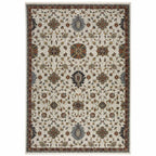 HomeRoots 508029 8 x 11 ft. Beige Rust Red Blue Gold & Gray Oriental Power Loom Stain Resistant Rectangle Area Rug with Fringe