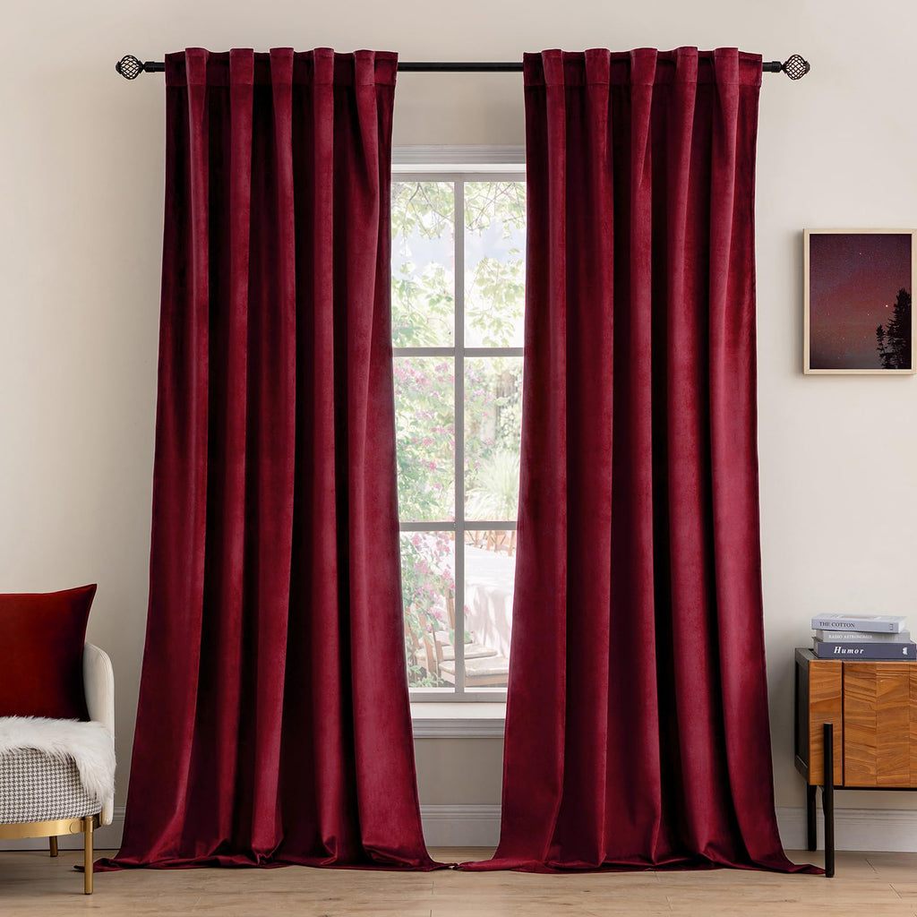 Miulee Velvet Curtains 96 Inches 2 Panels - Luxury Blackout Curtains For Bedroom Living Room Thermal Insulated Super Soft Christmas Window Drapes Rod Pocket & Back Tab, Burgundy Red, W52 X L96 Inches