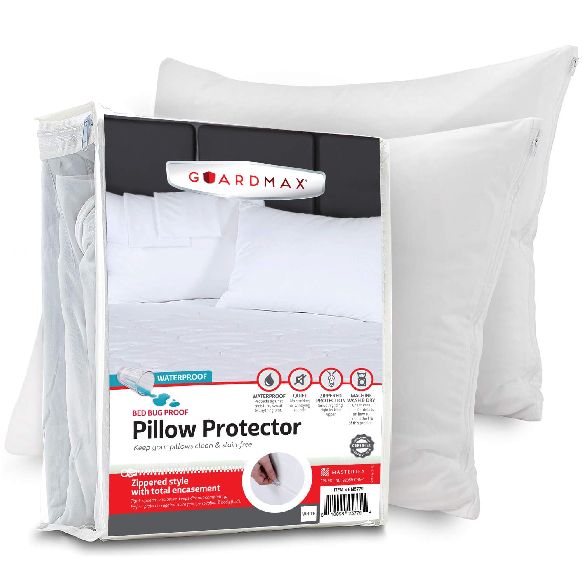 Guardmax Pillow Protector with Zipper Queen Size  (2 Pack)  Waterproof and Bed Bug Proof Pillow Covers  Pillow Cases Protect 