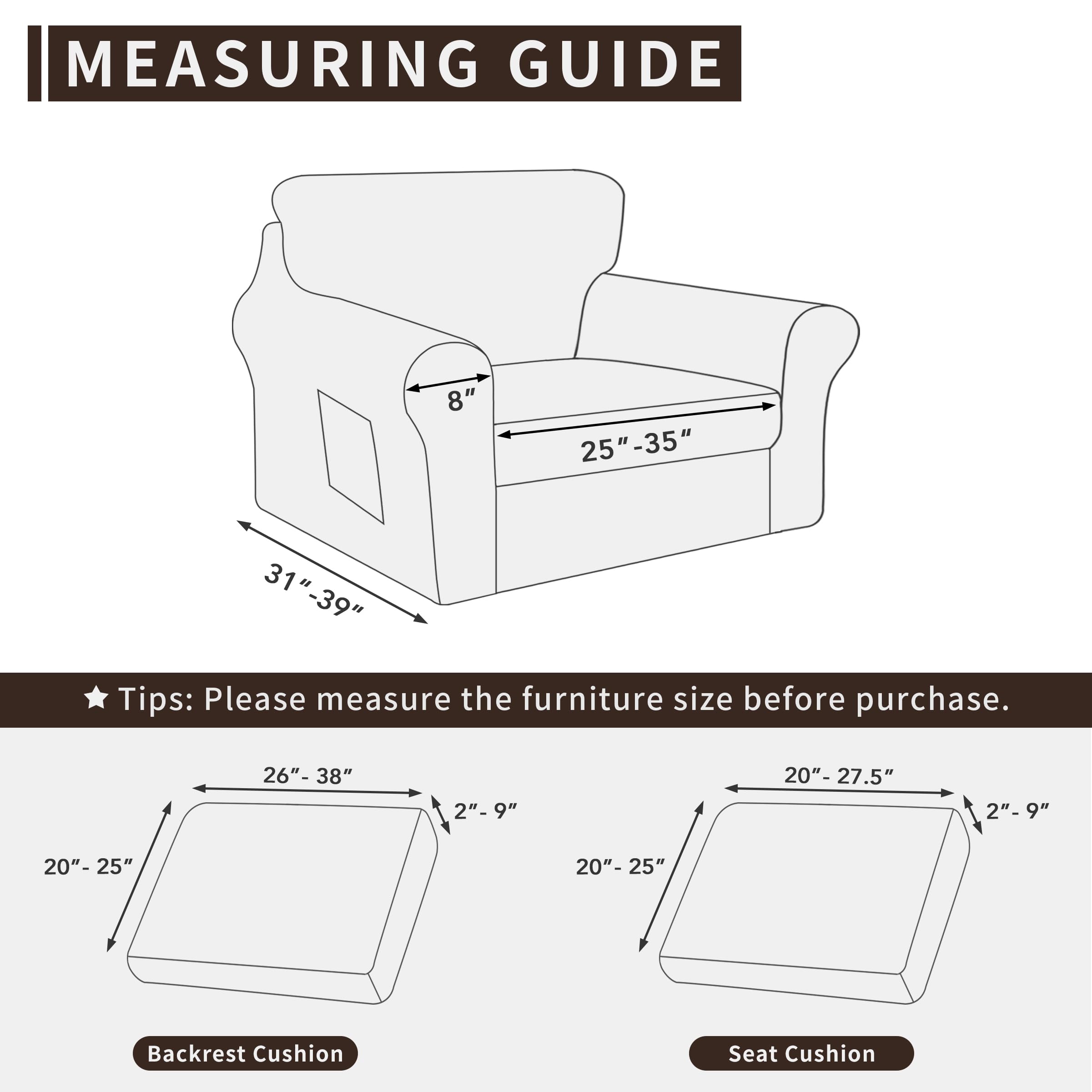 Easy-Going 3 Pieces Stretch Chair Cover Washable Chair Slipcover Set For 1 Backrest And Seat Cushion Couch Anti-Slip Sofa Couch