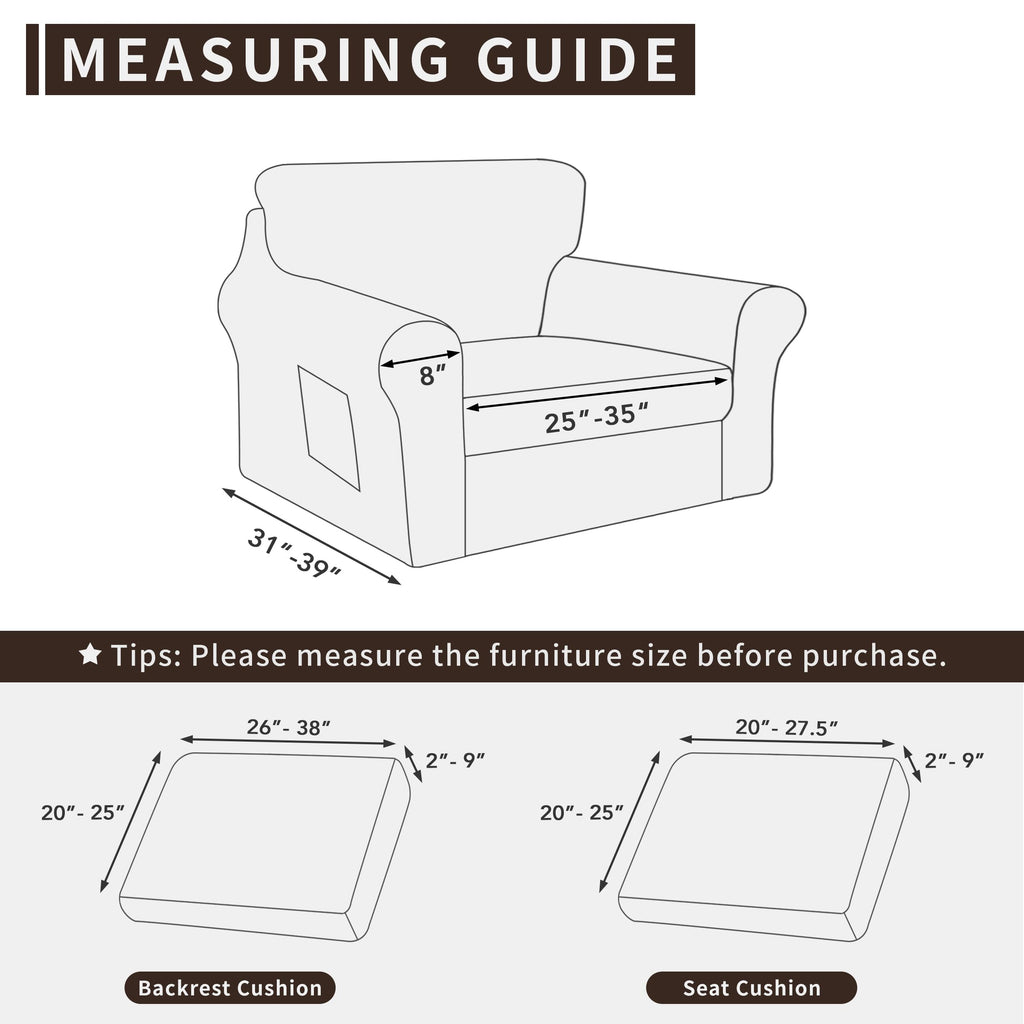 Easy-Going 3 Pieces Stretch Chair Cover Washable Chair Slipcover Set For 1 Backrest And Seat Cushion Couch Anti-Slip Sofa Couch