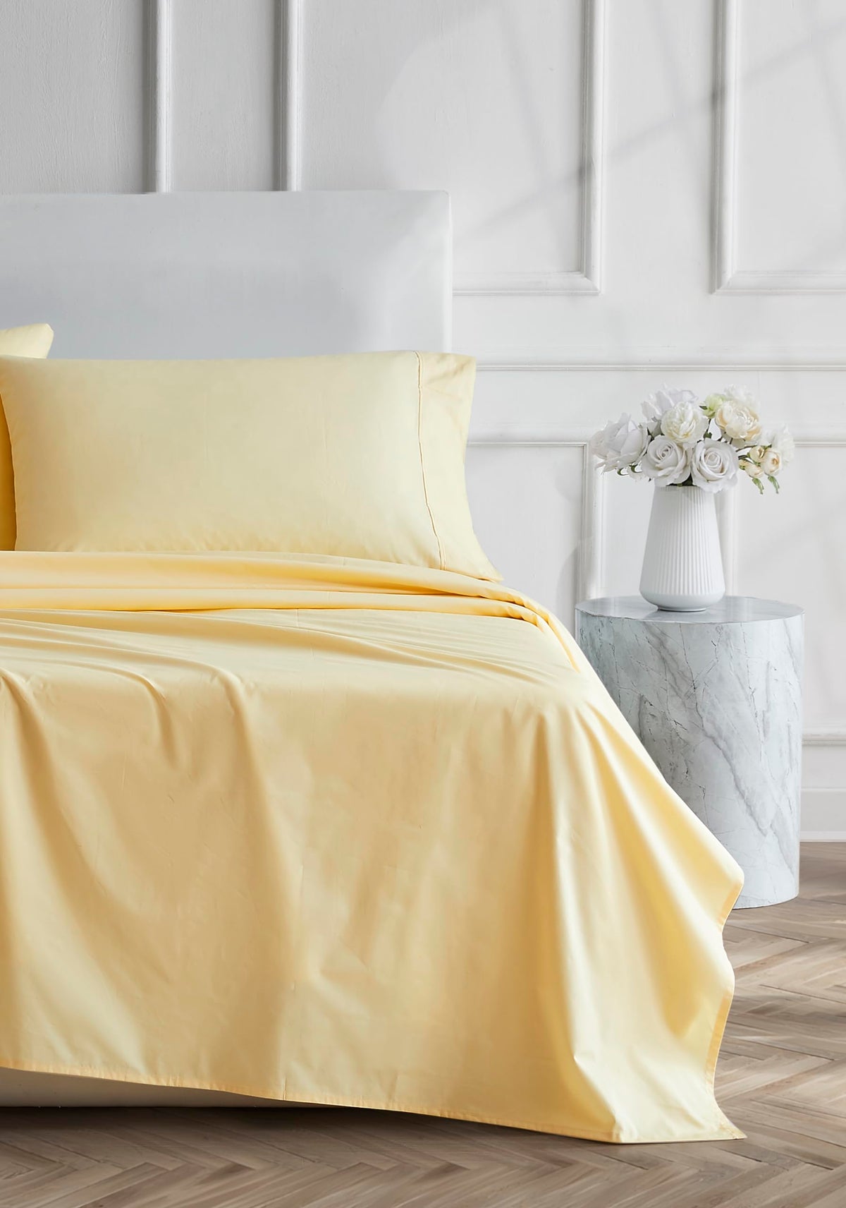Linen Closet Luxury Cotton 400 Thread Count Ultimate Cotton Percale 4-Piece Sheet Set, King, Lt Yellow