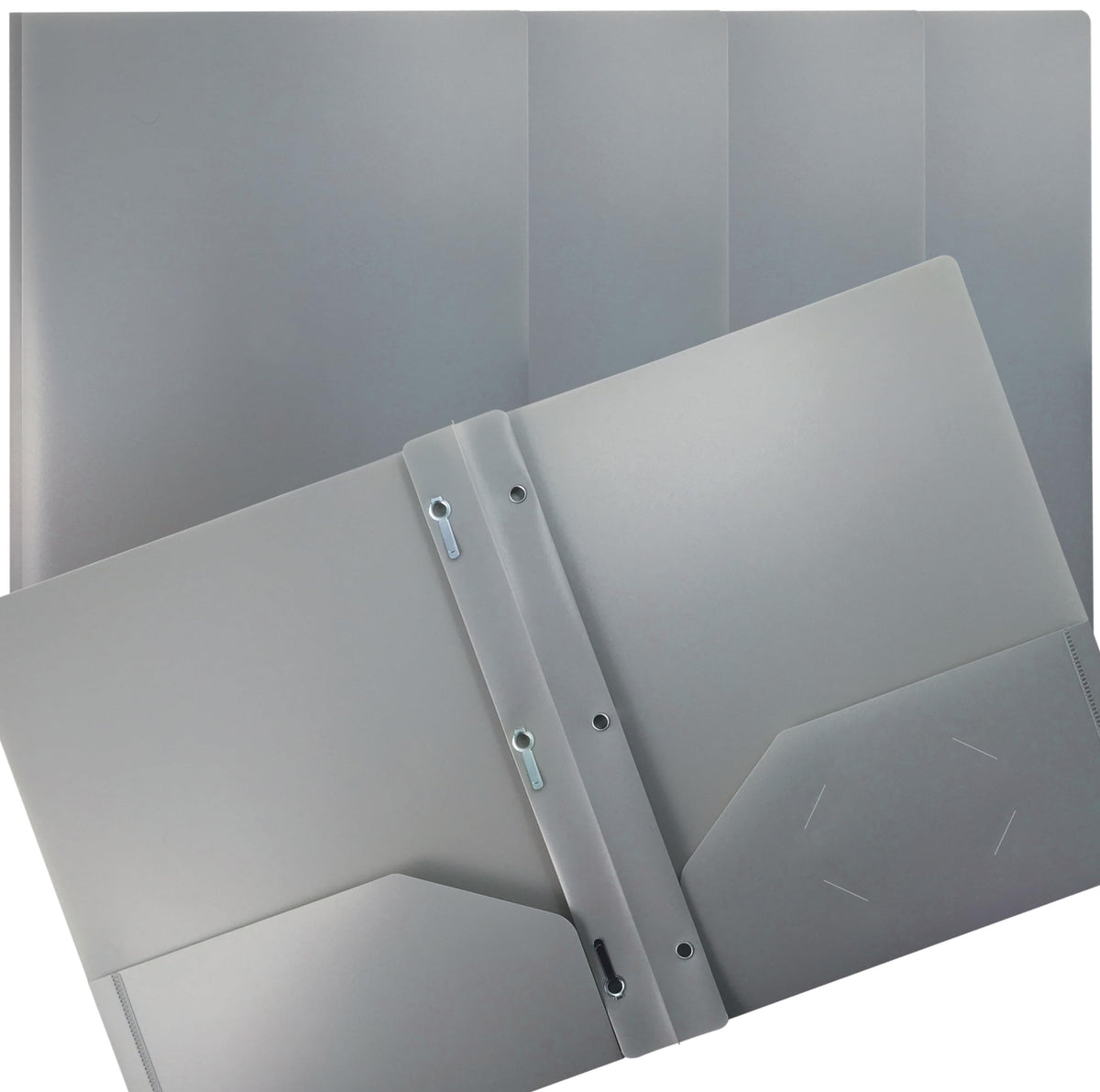 Better Office Products Gray Plastic 2 Pocket Folders With Prongs, 24 Pack, Heavyweight, Letter Size Poly Folders With 3 Metal Pr