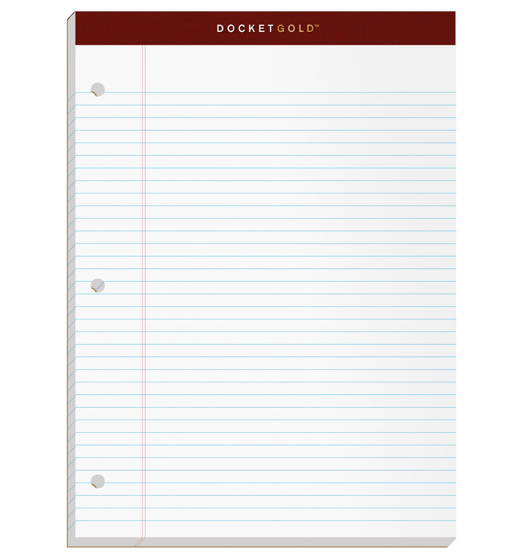 Tops Docket Gold Writing Pads, 8-1/2' X 11-3/4', Narrow Rule, 3-Hole Punched, White Paper, 100 Sheets, 2 Pack (99706)