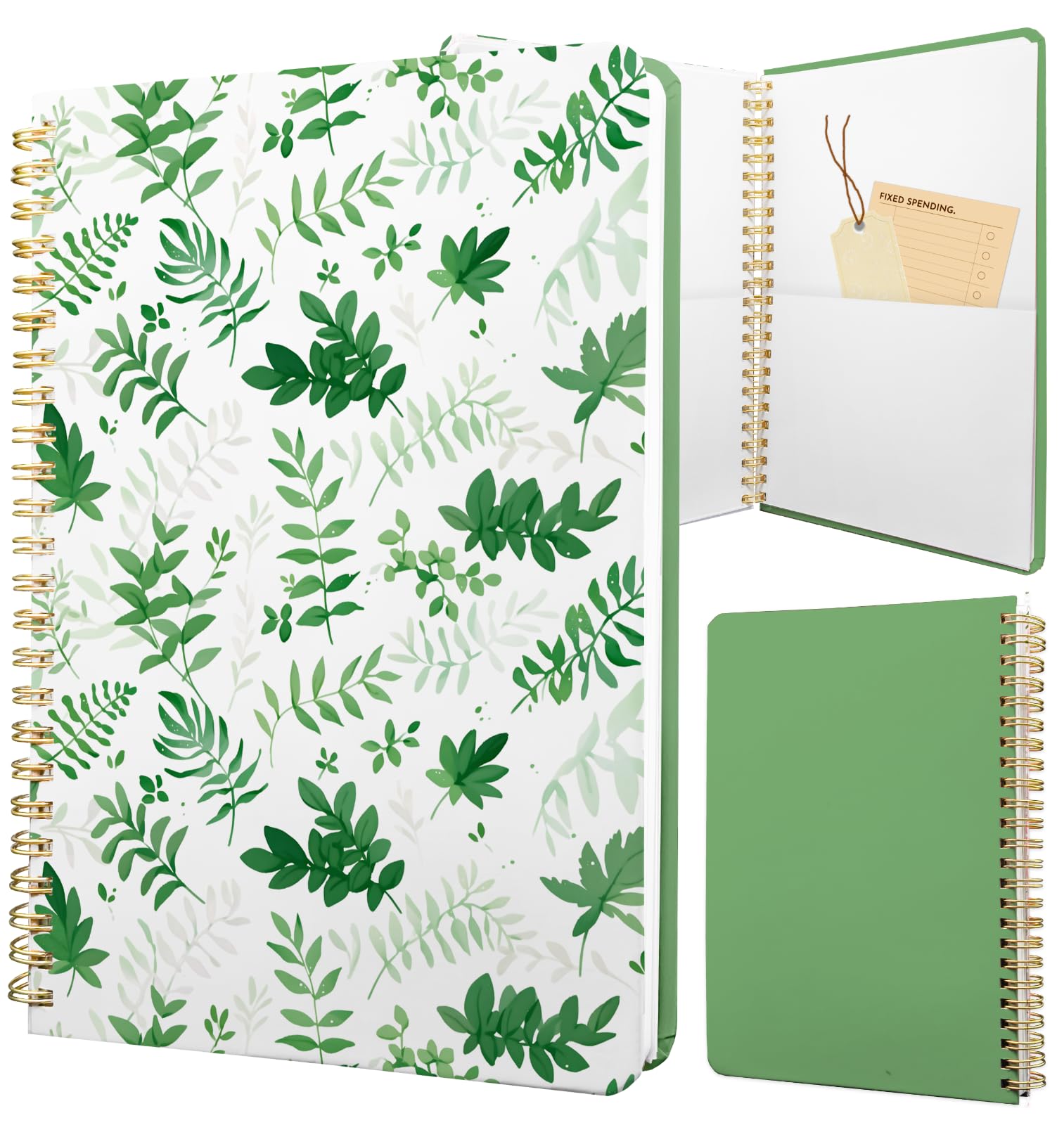 Stanoha Cute Spiral Notebook Journal A5 Aesthetic Pretty Floral Design For Women Girls Kawaii With Pocket, 8.5 X 5.7 Inch, Green