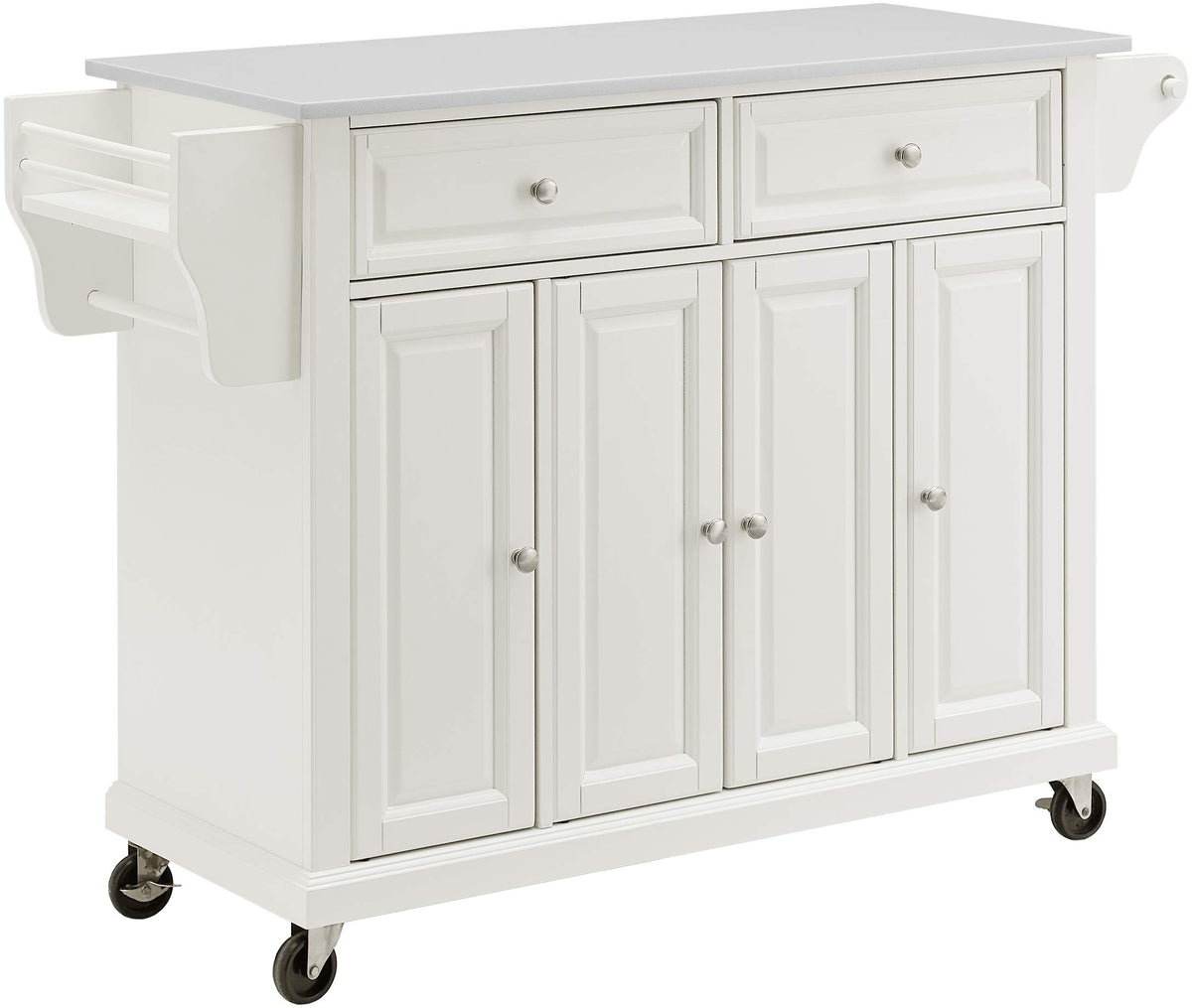 Crosley Furniture Full Size Stone Top Rolling Kitchen Island Storage Cart, Microwave Stand, Spice Rack, White