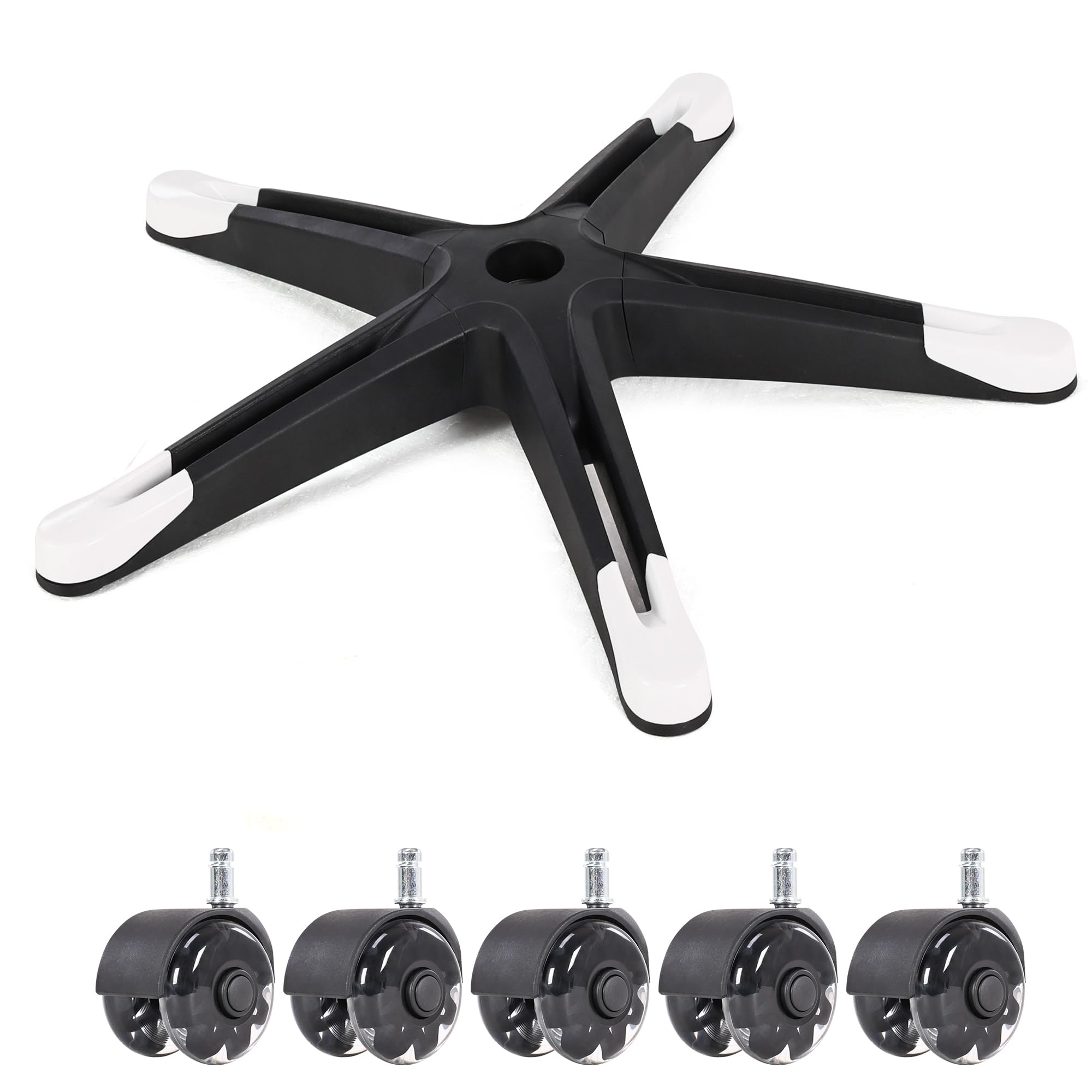 Frassie 28 Inch Gaming Chair Base Replacement With 5 Casters, Heavy Duty 2500 Lbs Desk Office Chair Swivel Base Part (White)