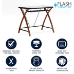 Flash Furniture Jude Tempered Glass Computer Desk with Pull-Out Keyboard Tray and Crisscross Frame, Small Computer Desk for Home Office, Cherry/Clear