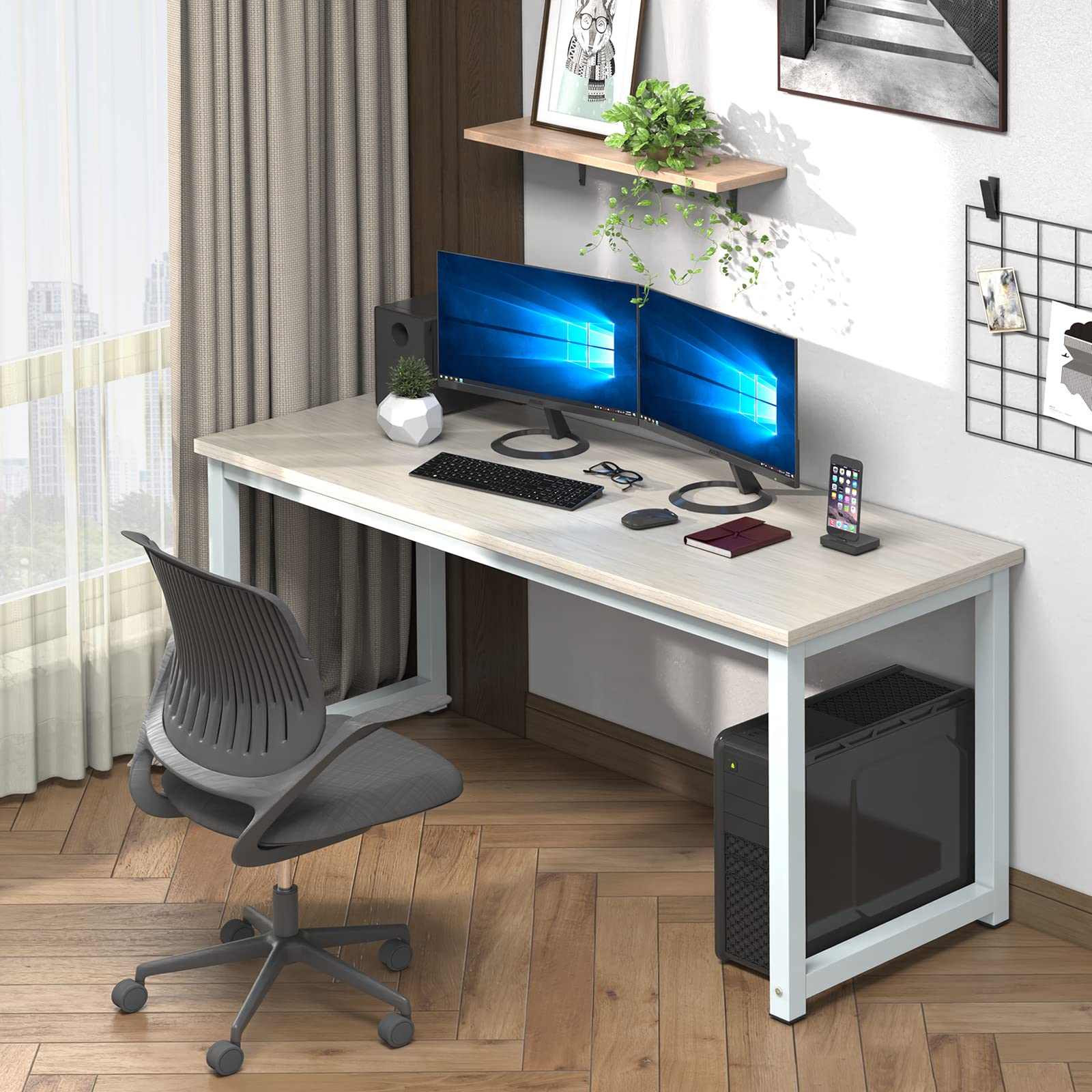 NSdirect Large Office Desk for Home Office, Large 63 Computer Desk Table, Wide Writing Study Desk for 2 Person, Metal Sturdy Fra