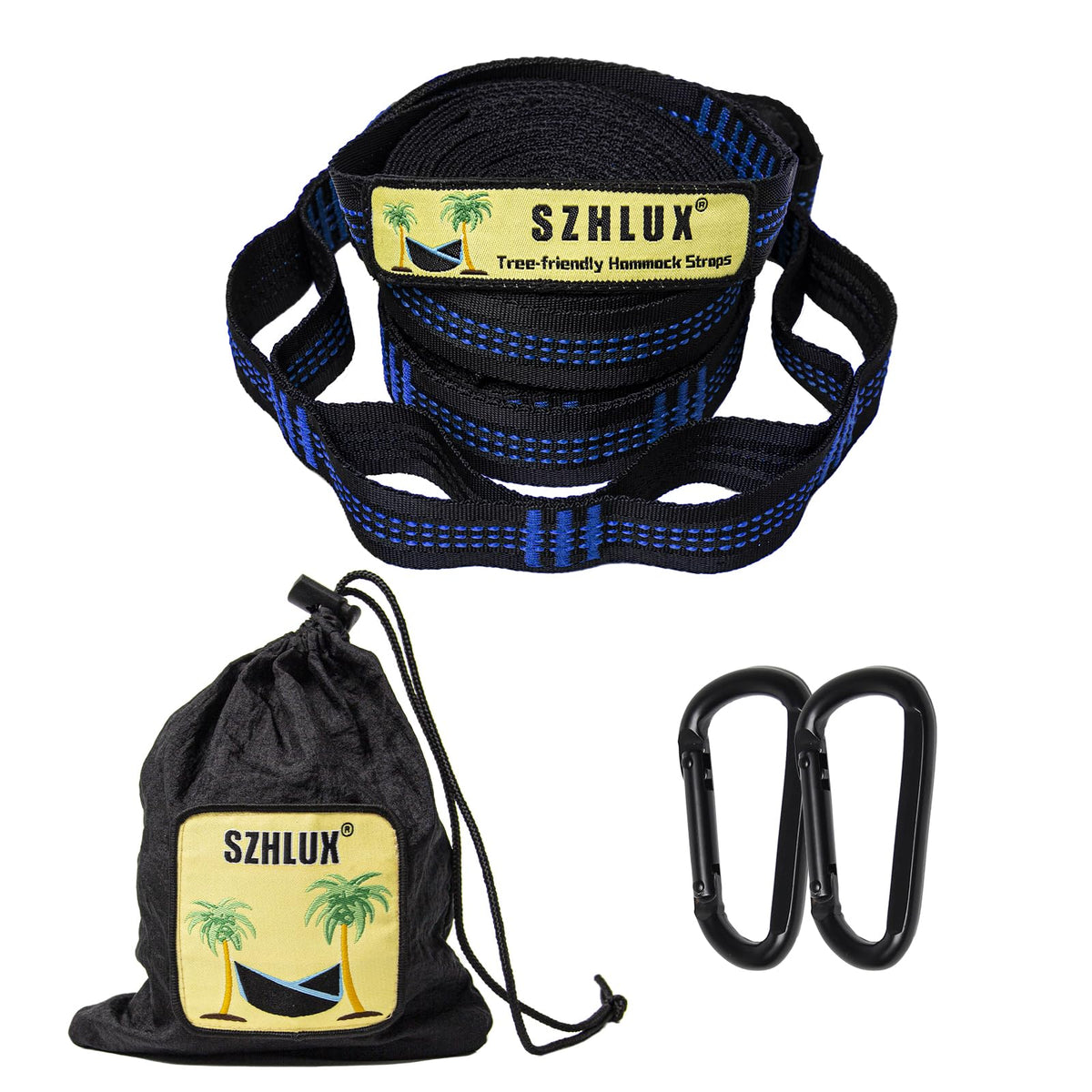 Szhlux Hammock Straps For Trees - Set Of Two 10Ft Long, With 38 Loops & 2 Carabiners| Essential Hammock Accessories