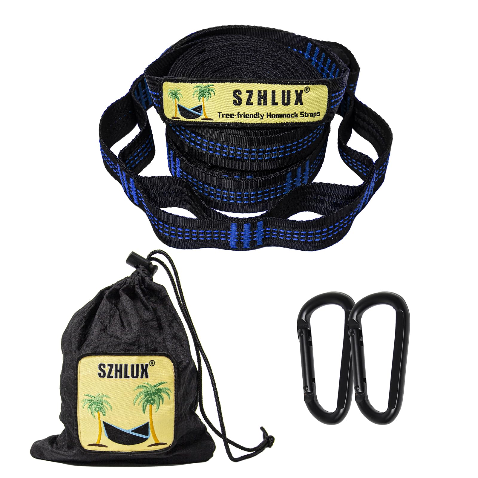 Szhlux Hammock Straps For Trees - Set Of Two 10Ft Long, With 38 Loops & 2 Carabiners| Essential Hammock Accessories