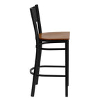 Flash Furniture HERCULES Series Black Grid Back Metal Restaurant Barstool - Cherry Wood Seat