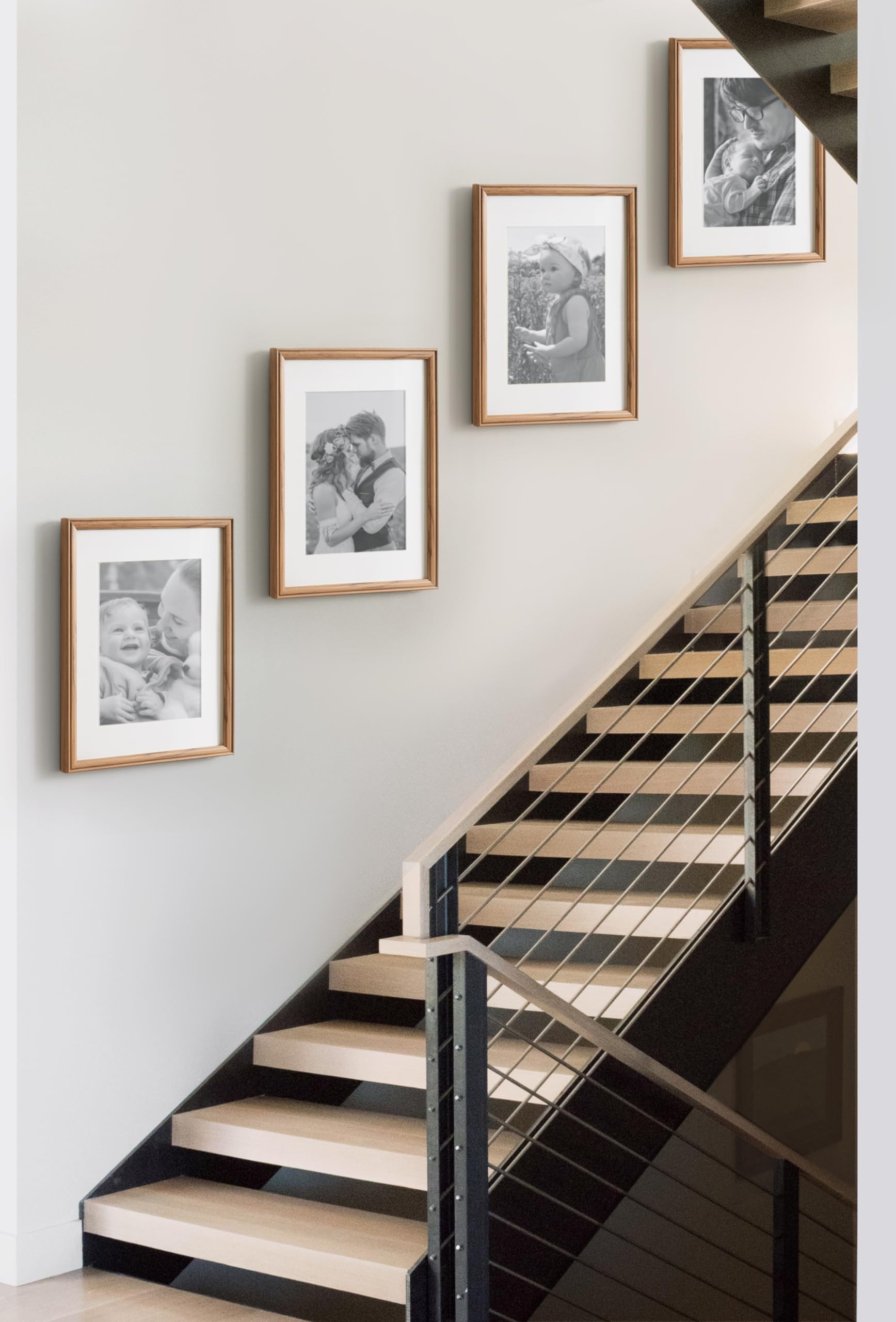 Kate And Laurel Adlynn Rectangle Picture Frame Set Of 4, 11 X 14 Matted To 8 X 10, Brown, Transitional Four-Piece Frame Set For