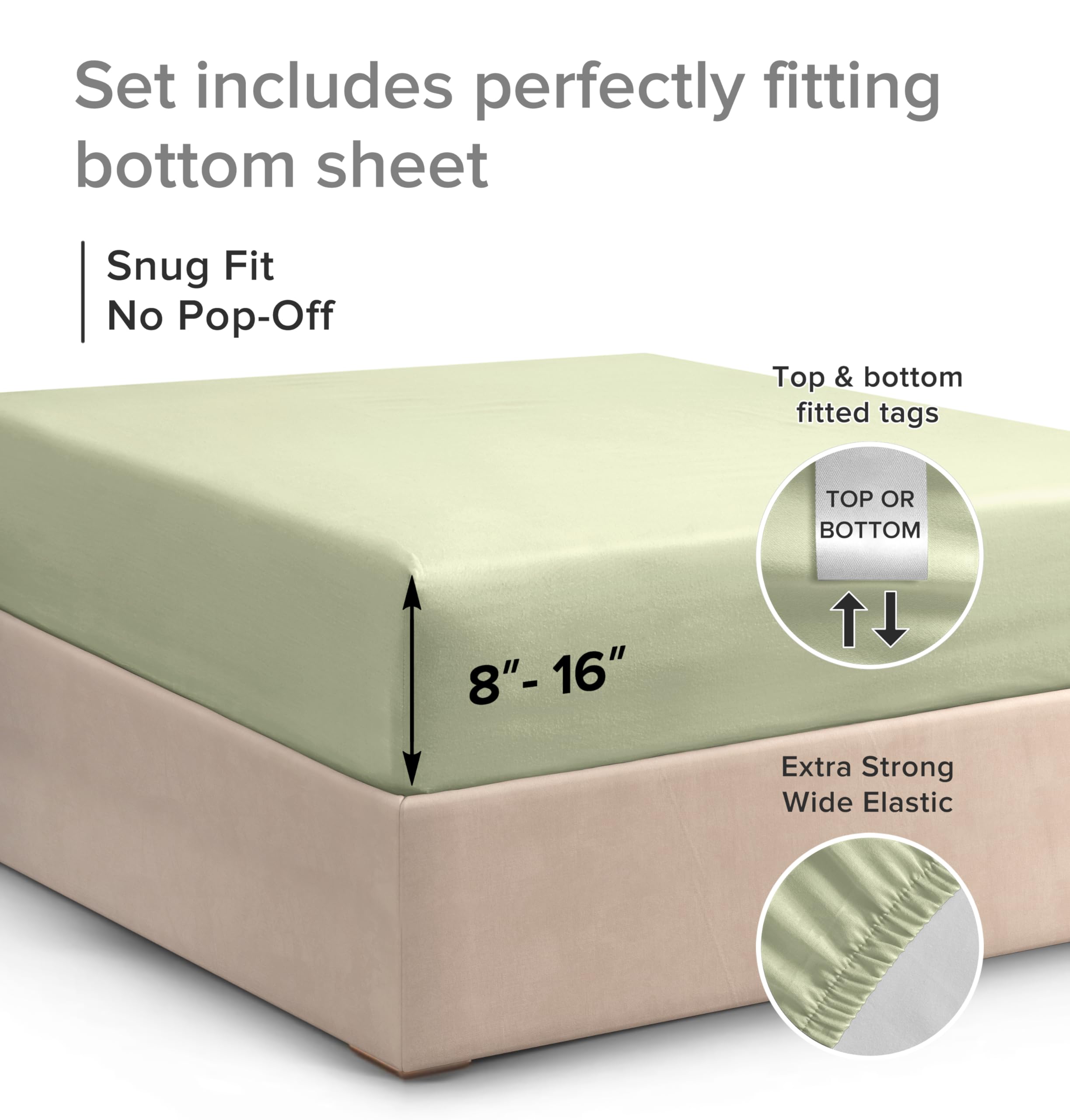 Twin Xl Size Fitted Bed Sheet - Hotel Luxury Single Fitted Sheet Only - Fits Mattress Up To 16 - Extra Soft, Wrinkle Free, Breathable - Bottom Fitted Sheet - Light Sage Green Single Fitted Sheet Only