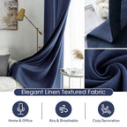 Melodieux Navy Semi Sheer Curtains 72 Inches Long For Bedroom, Living Room Linen Look Privacy Window Rod Pocket Sheer Drapes, 52