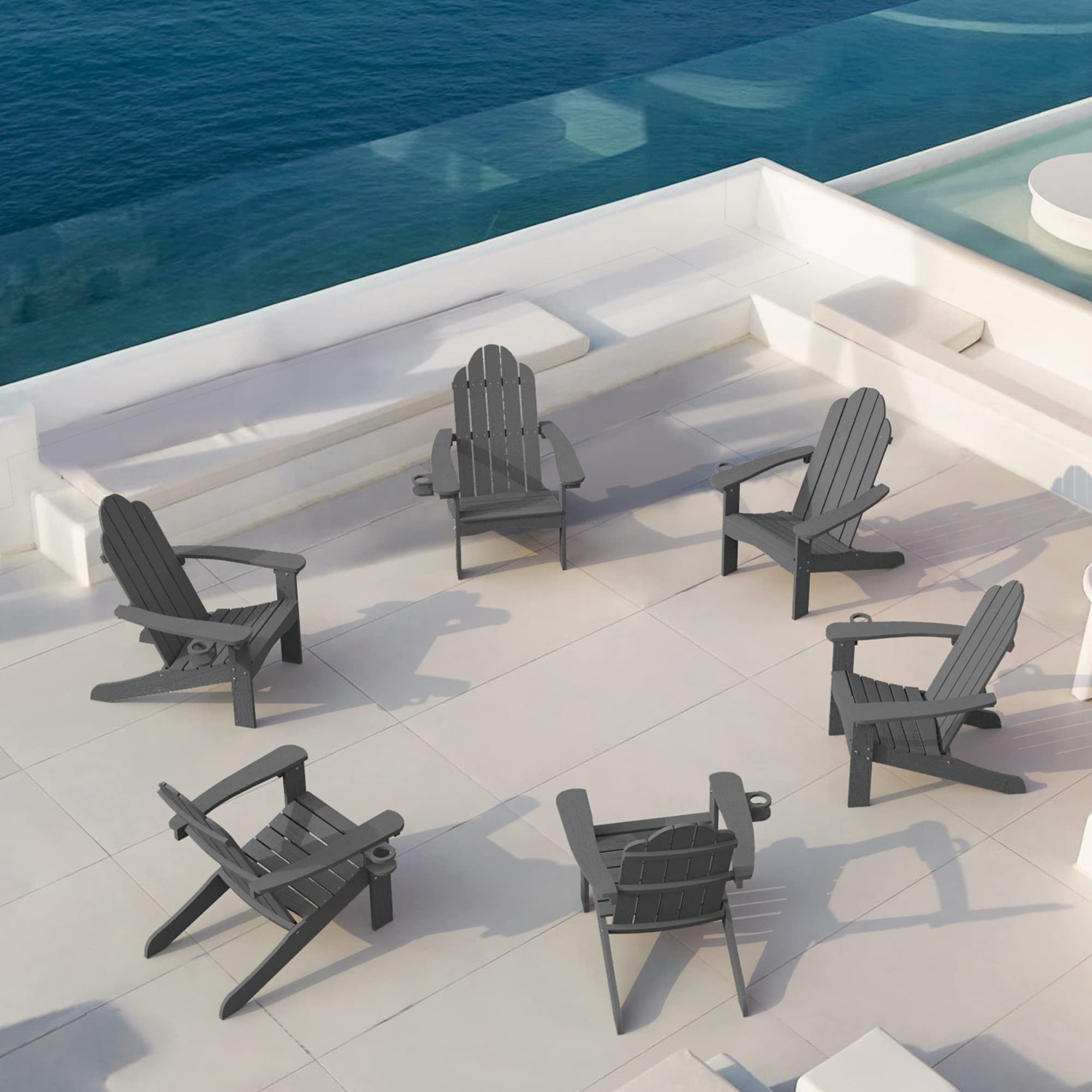 Lue Bona Hdps Adirondack Chairs Set Of 6, Fire Pit Outdoor Chair Weather Resistant With Cup Holder, Modern Plastic Chair Plastic For Patio, Deck, Proch, 350Lbs, Dark Gray