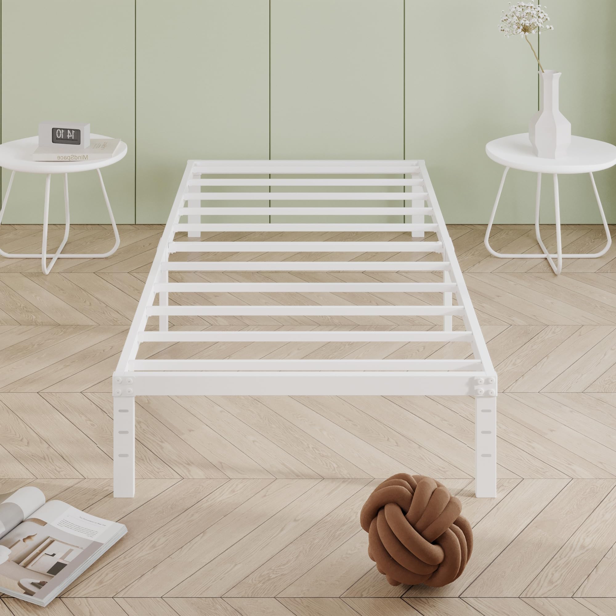 Cieemine 12 Inch Twin Bed Frames, Heavy Duty Metal Twin Platform Bed Frame, No Box Spring Needed, Easy Assembly, Noise-Free, Whi