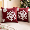 Woaboy Pack Of 2 Christmas Burgundy Throw Pillow Covers Decorative Snowflake Embroidery Couch Pillows Canvas Cushion Cases Holid