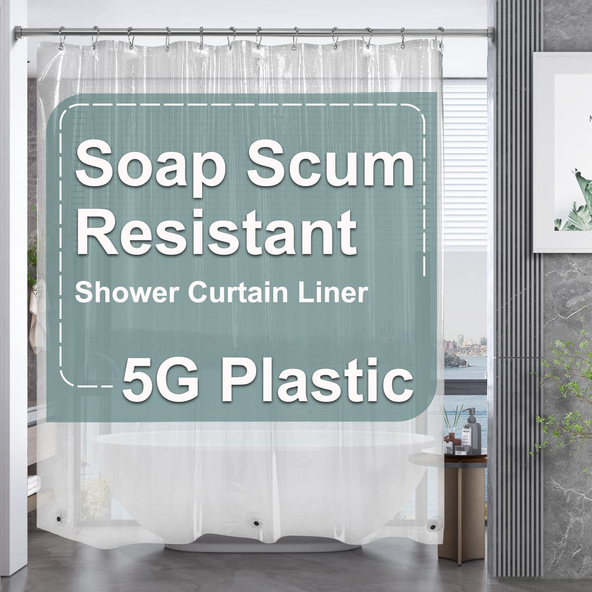 Amazerbath Clear Shower Curtain, 72X72 Plastic Shower Curtain, Peva Waterproof Shower Curtain, Medium Weight Shower Curtains For