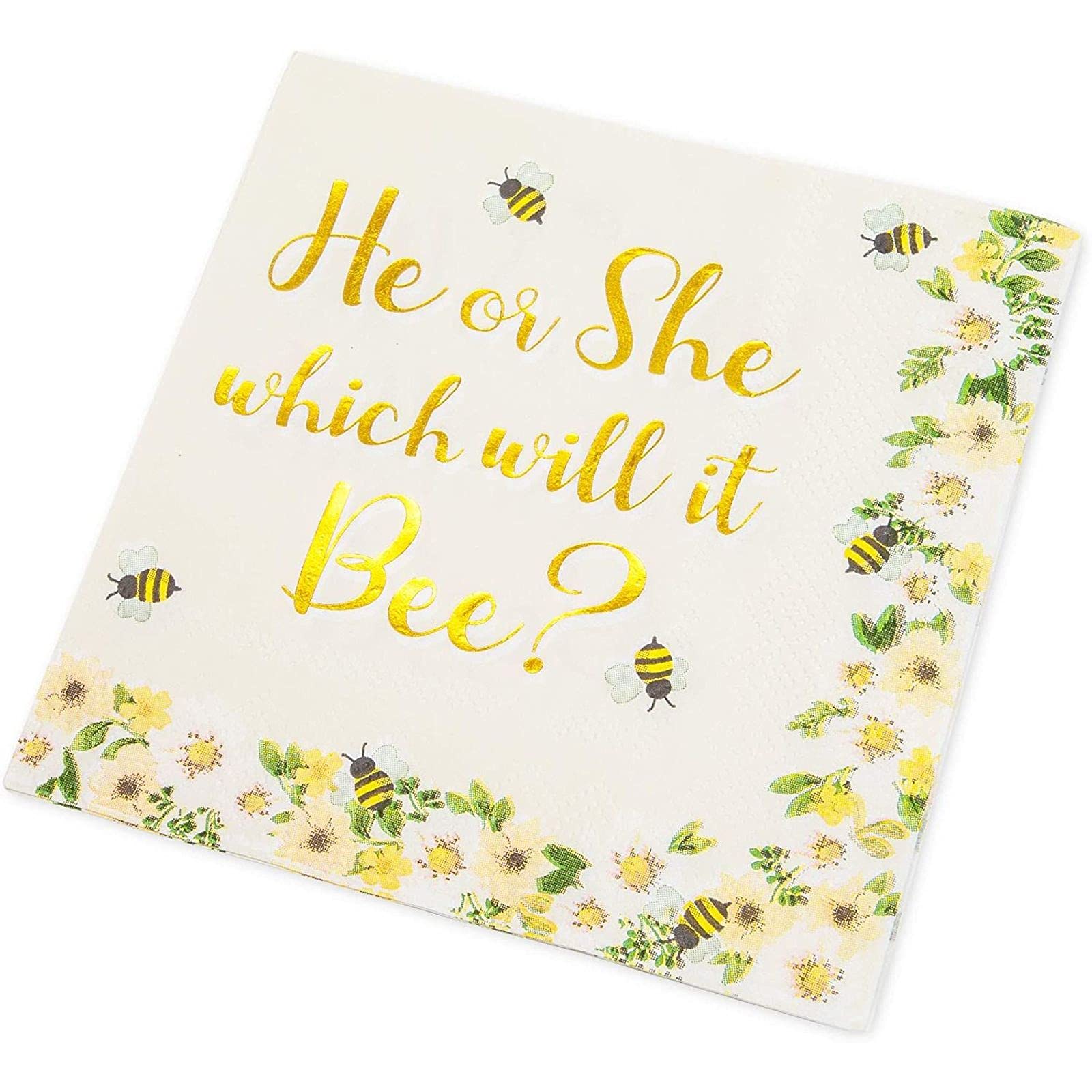 Sparkle And Bash Bee Gender Reveal Party Supplies, Paper Napkins (5 X 5 In, 50 Pack)