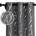 Melodieux Thermal Insulated Room Darkening Blackout Curtains for Living Room Bedroom, Silver Tree Branches Twigs Print Grommet D