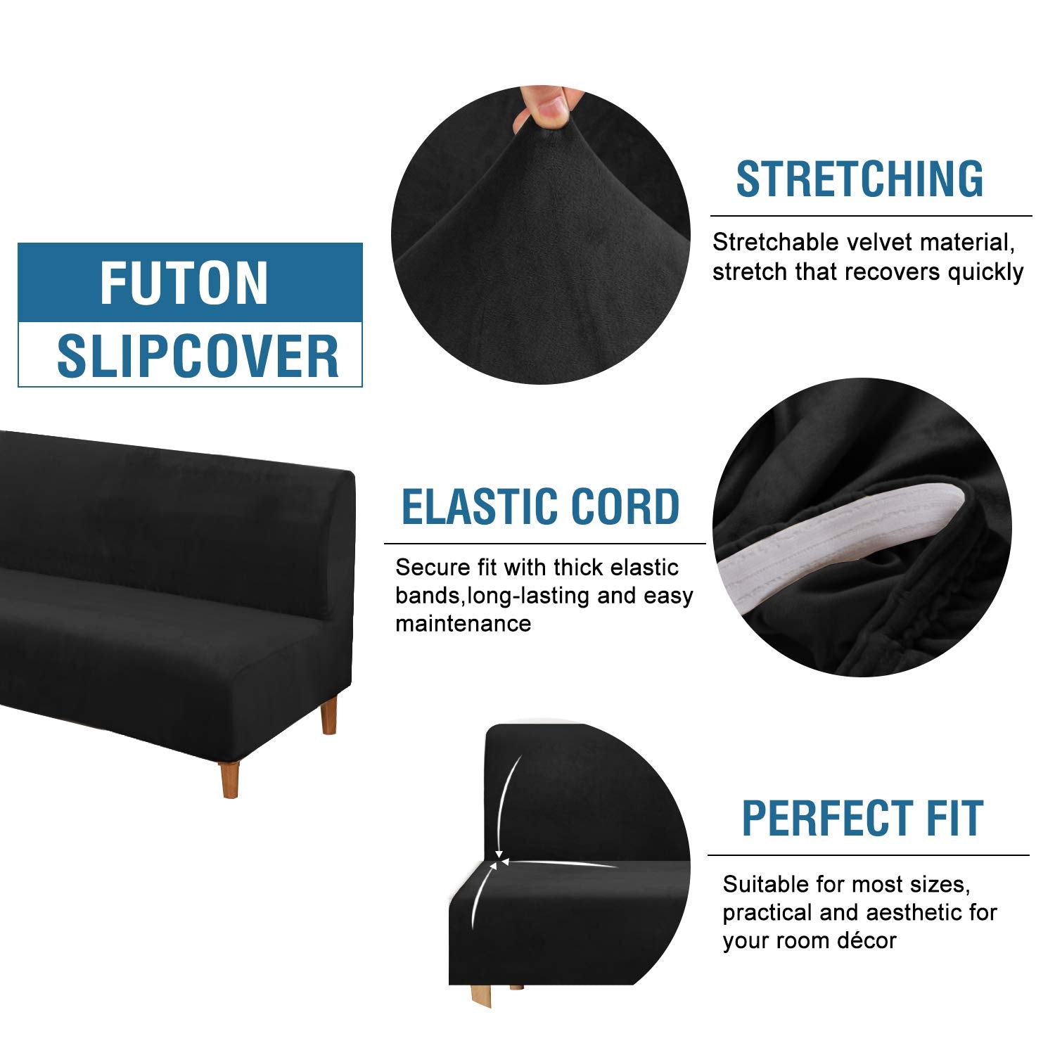 H.Versailtex Velvet Futon Cover Armless Sofa Covers Sofa Bed Covers Stretch Futon Couch Cover Sofa Slipcover Furniture Protector