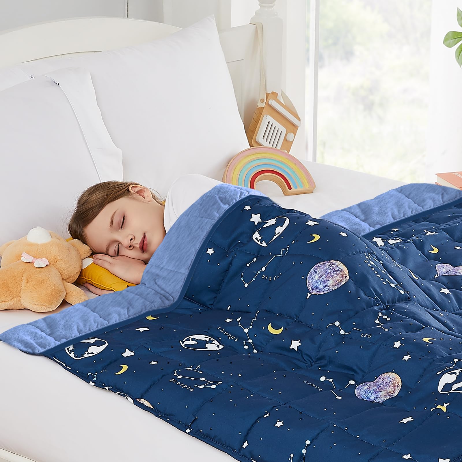 HOSUKKO Weighted Blanket - 2 lbs Cooling Navy Starry Sky Heavy Blanket - Small Size Breathable Blanket for Hot Sleepers(36 * 48 