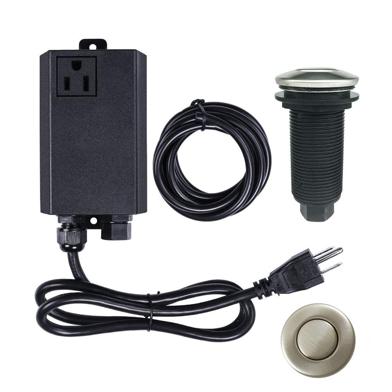 Garbage Disposal Air Switch Kit Sink Top Waste Disposal Long Stainless Steel Brushed Nickel On/Off Air Button Food and Waste Dis