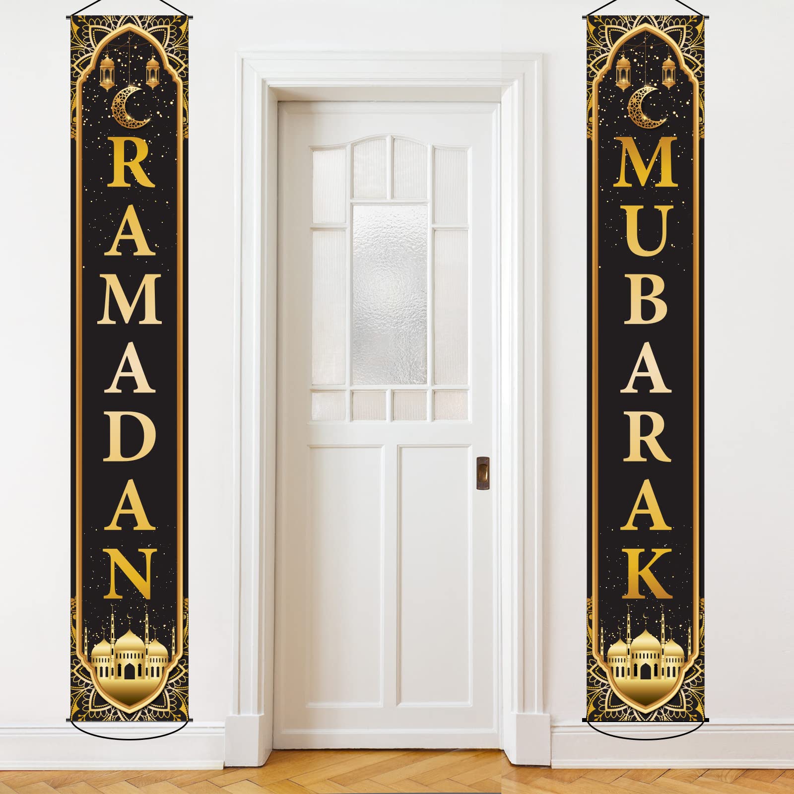 Ramadan Mubarak Banner Eid Mubarak Door Sign Hanging Banners Decoration Set for Ramadan Themed Party Indoor and Outdoor Party Su