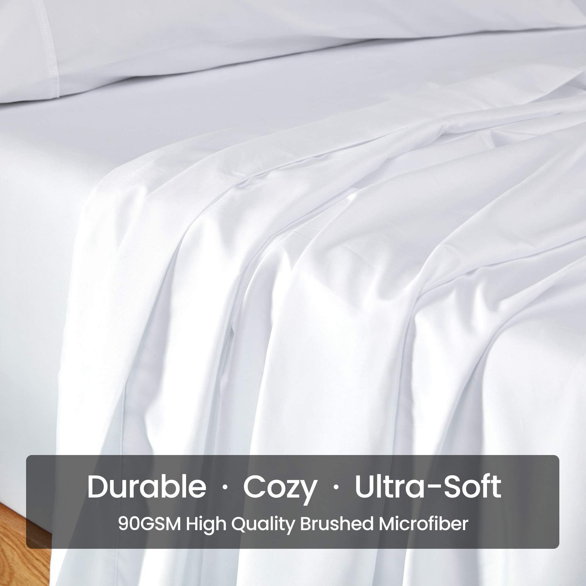 Sleep Zone Extra Deep Pocket Twin Sheets Set For Kids 3 Piece - Super Soft Brushed Microfiber Bedding Sheets Set Fits Deep Mattress Upto 21 Inches (White, Twin)